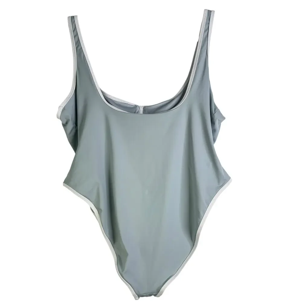NWT SKIMS Zip Up Swim‎ Scoop Neck One Piece - Pacific Plus Size 3X New XXXL